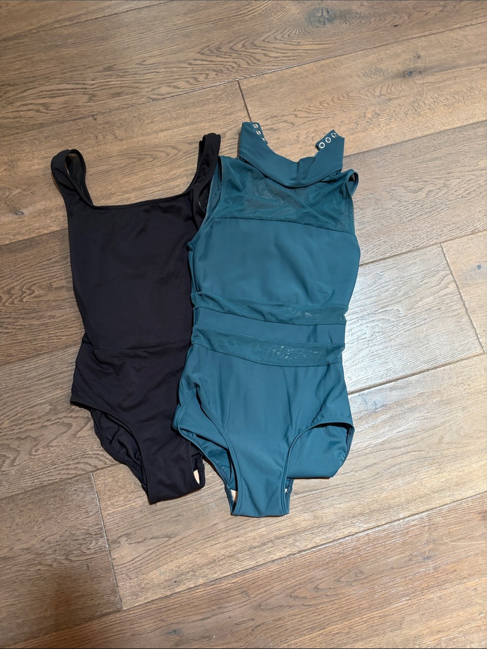 Eleve Black and Teal Leotards Classic Scoop & High Neck Styles